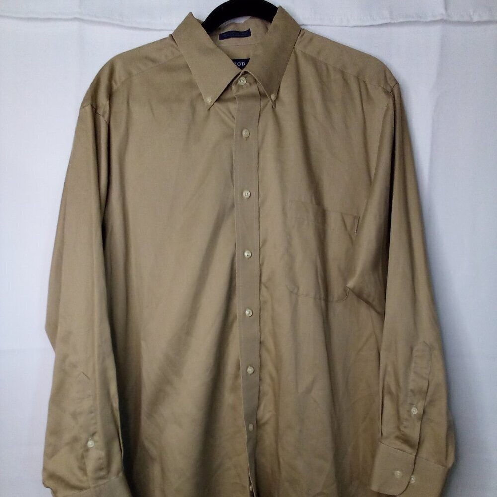 Izod Shirt Men 17 32/33 XL Long Sleeve Button Down Pockets Tan